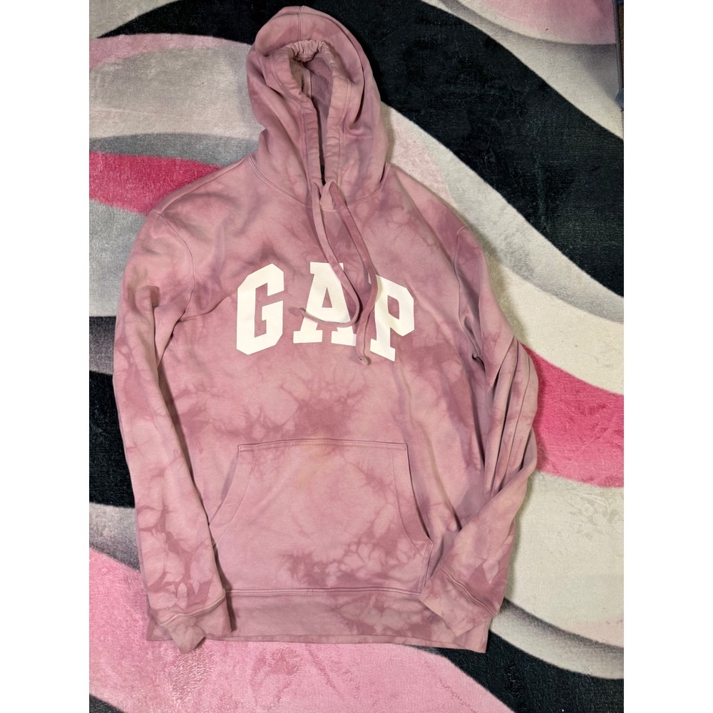 GAP Pink Tie Dye Logo Hoodie Sweatshirt Womens Medium Fleece Pullover Pocket
